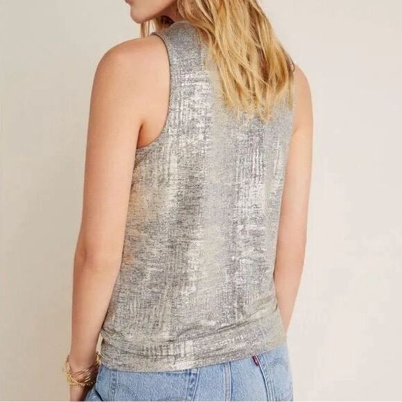ANTHROPOLOGIE gold Sabrina shimmer Wrap tank top blouse sleeveless women’s M - Picture 8 of 9